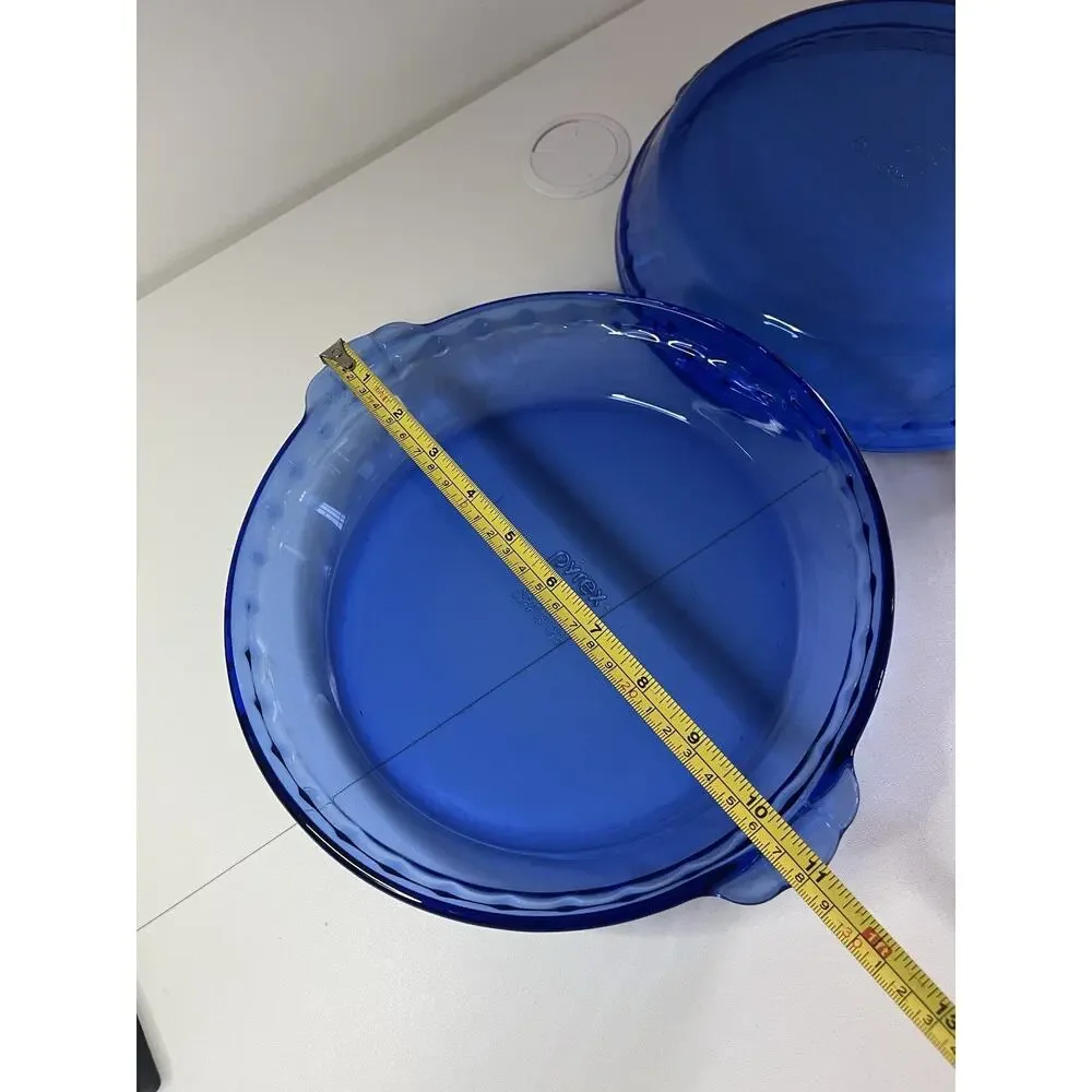 Set Of 2 Vintage Pyrex Deep Dish Crimped Pie Plates In Cobalt Blue #229 9.5”